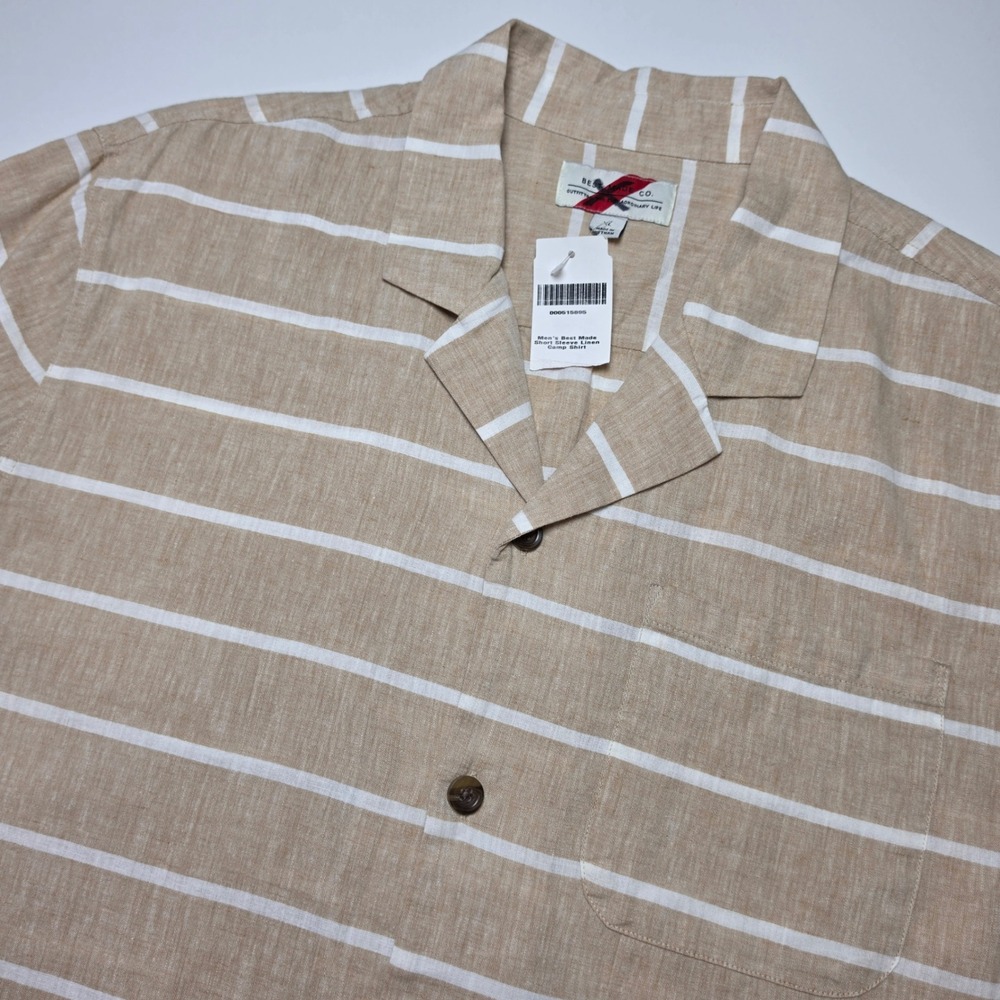 Best Made Co Men Shirt XL Tan Linen Cotton Striped Short Sleeve Camp Workwear‎